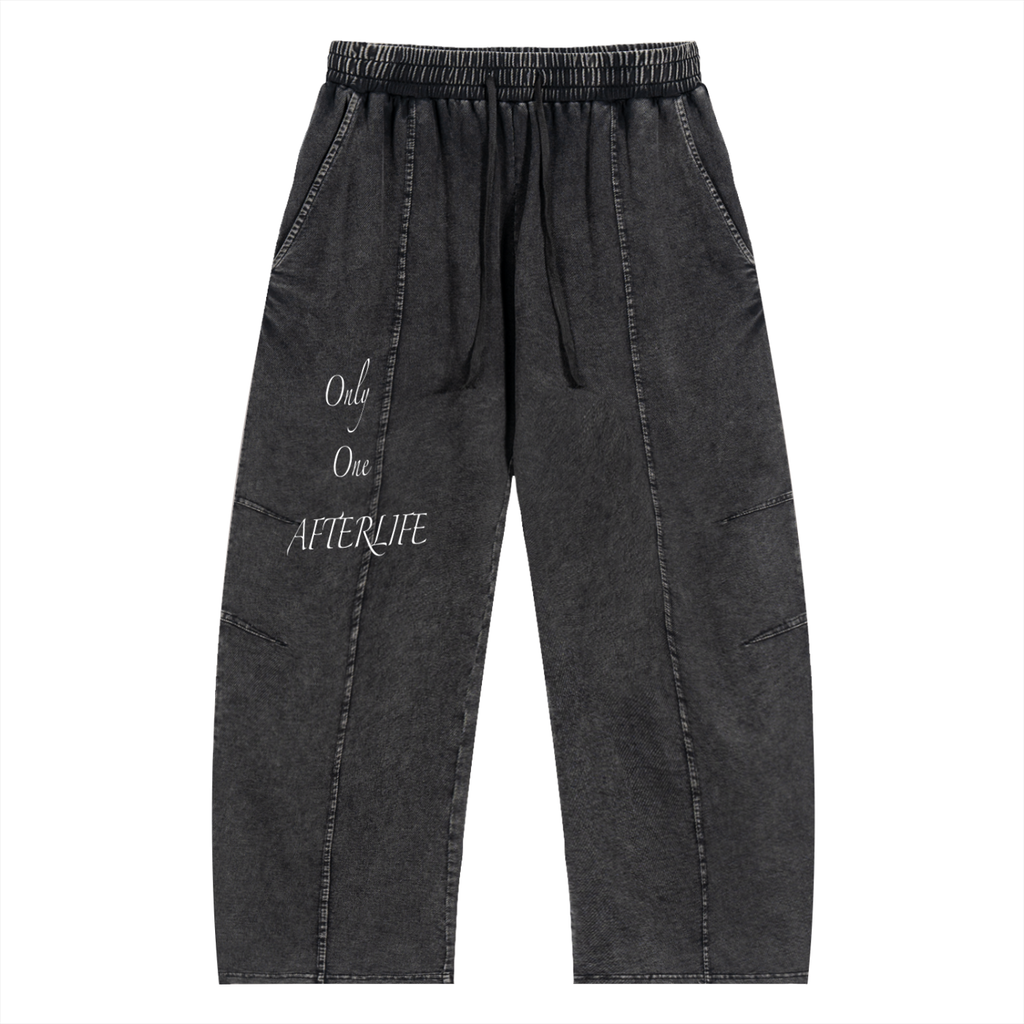 “Only One Afterlife” Snow Wash Drawstring Cotton Pants
