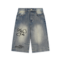 “Only One ‘Rose” Vintage Wash Baggy Denim Shorts