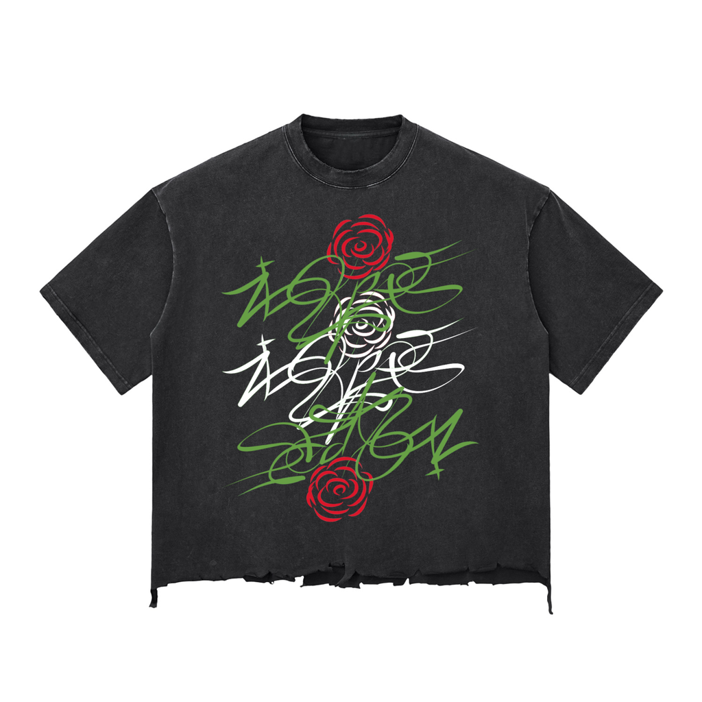 Only One AFTERLIFE “white spider” Snow Wash Raw-Hem Boxy T-shirt